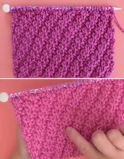 Diagonal Rib Knit Stitch - Free Pattern