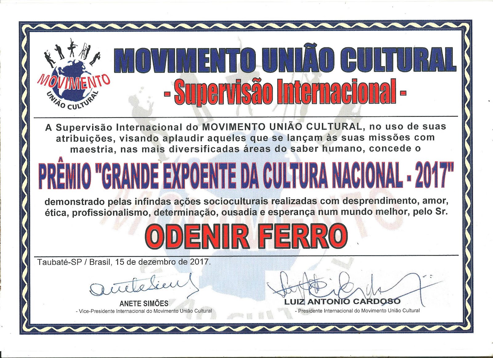 MOVIMENTO UNIÃO CULTURAL - Supervisão Internacional -