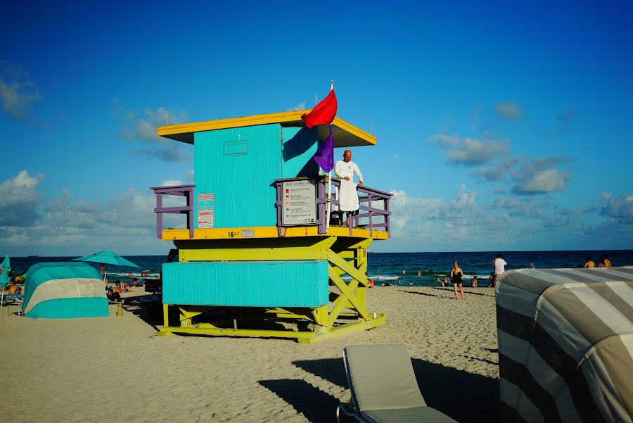 Colorful baywatch towers in South Beach Miami