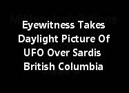 Eyewitness Takes A Daylight Picture Of A UFO Over Sardis British Columbia (Picture)