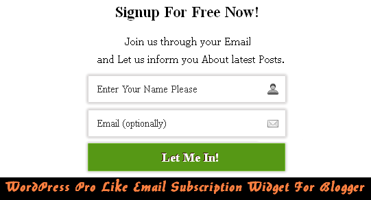 WordPress Pro Like Email Subscription Widget For Blogger (live demo)