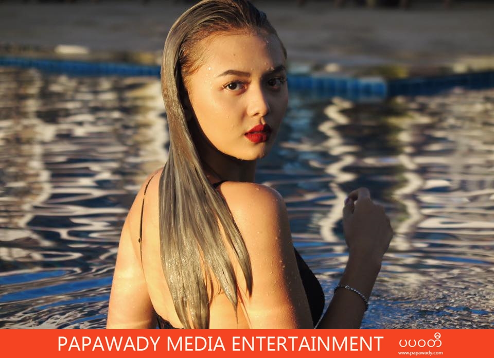 Shwe Mhone Yati Shows Off Her Beauty in Swim Suit Fashion While Swimming in Yangon