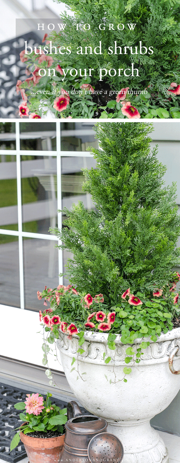 Faux shrubs and bushes are a great alternative to the real thing when planted in pots and containers for your porch.  Learn where to find these plants and how to make them look as real as possible to easily enhance your home's curb appeal.  |  www.andersonandgrant.com