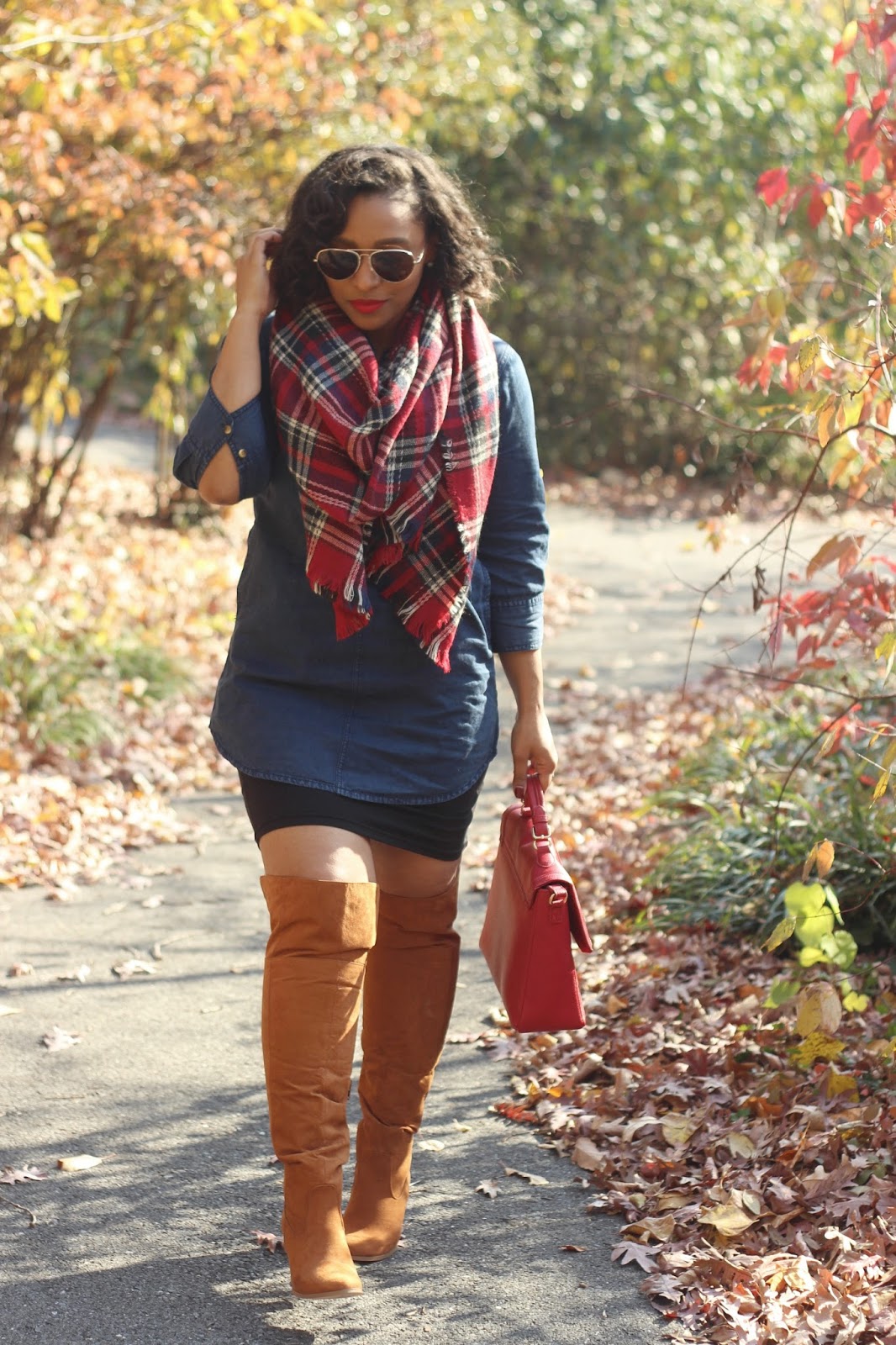 wide calf boots, oak boots, fall outfit ideas, plaid, blanket scarf outfits, Justfab boots