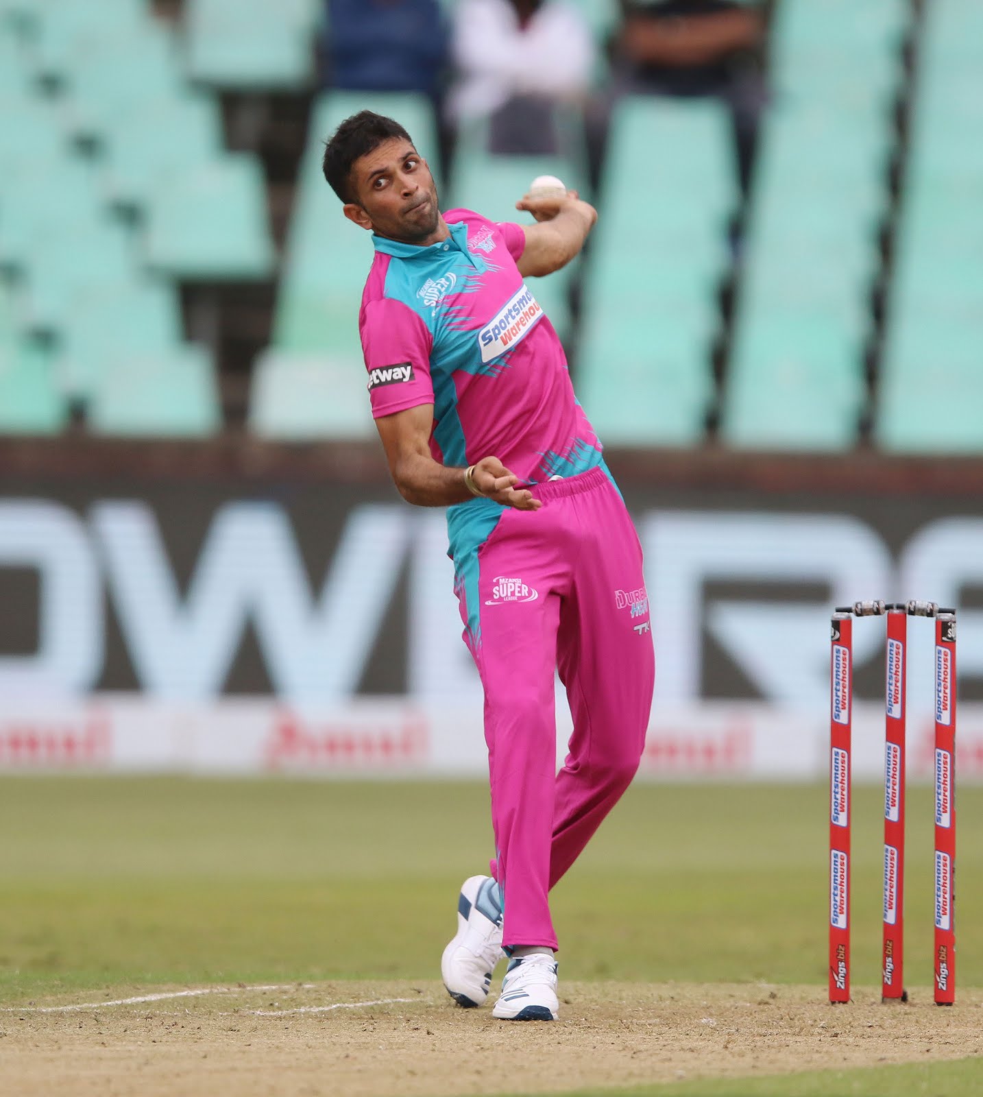 Keshav Maharaj bowls for the Durban Heat Keshav Maharaj bowls for the Durban Heat