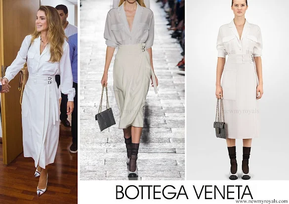 Queen Rania wore BOTTEGA VENETA silk shirt and Wool-crepe skirt