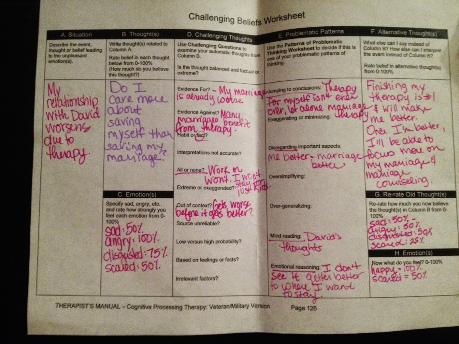 My Story: Redeeming Rose: #20 Session 7 New Challenging Beliefs Worksheets