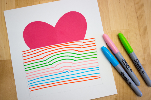 how to draw step-by-step 3D optical illusion kids heart art and craft project for Valentine's Day
