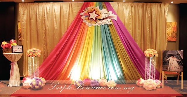 rainbow photo booth backdrop decoration, pom pom flowers, welcome board, red carpet, props for photo taking, floral stands, flower, wedding, event, bithday, kids, children, colourful, rainbow, corporate, sheraton imperial hotel, kuala lumpur, selangor, malaysia, ideas, modern
