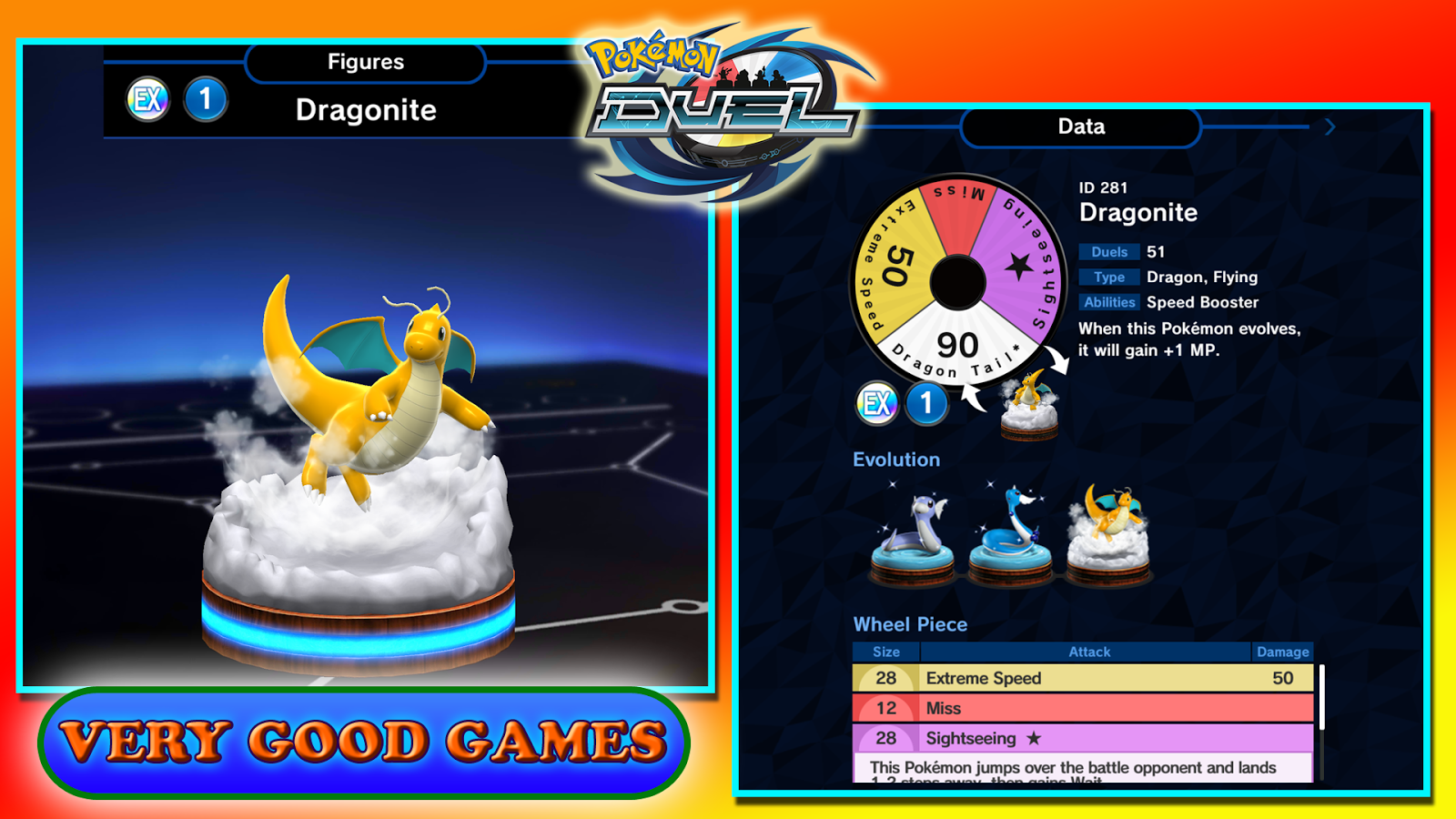 A figure of Dragonite Pokemon in the Pokemon Duel game - a tutorial on the gaming blog Very Good Games