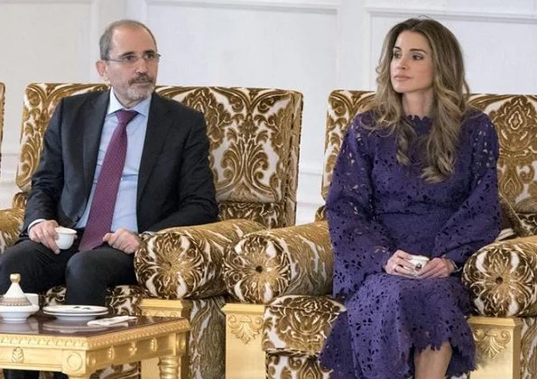 Queen Rania wore Diamondogs Tilda dress, Queen Rania wore Bambah Purple Lace dress and carried Louis Vuitton Chain bag
