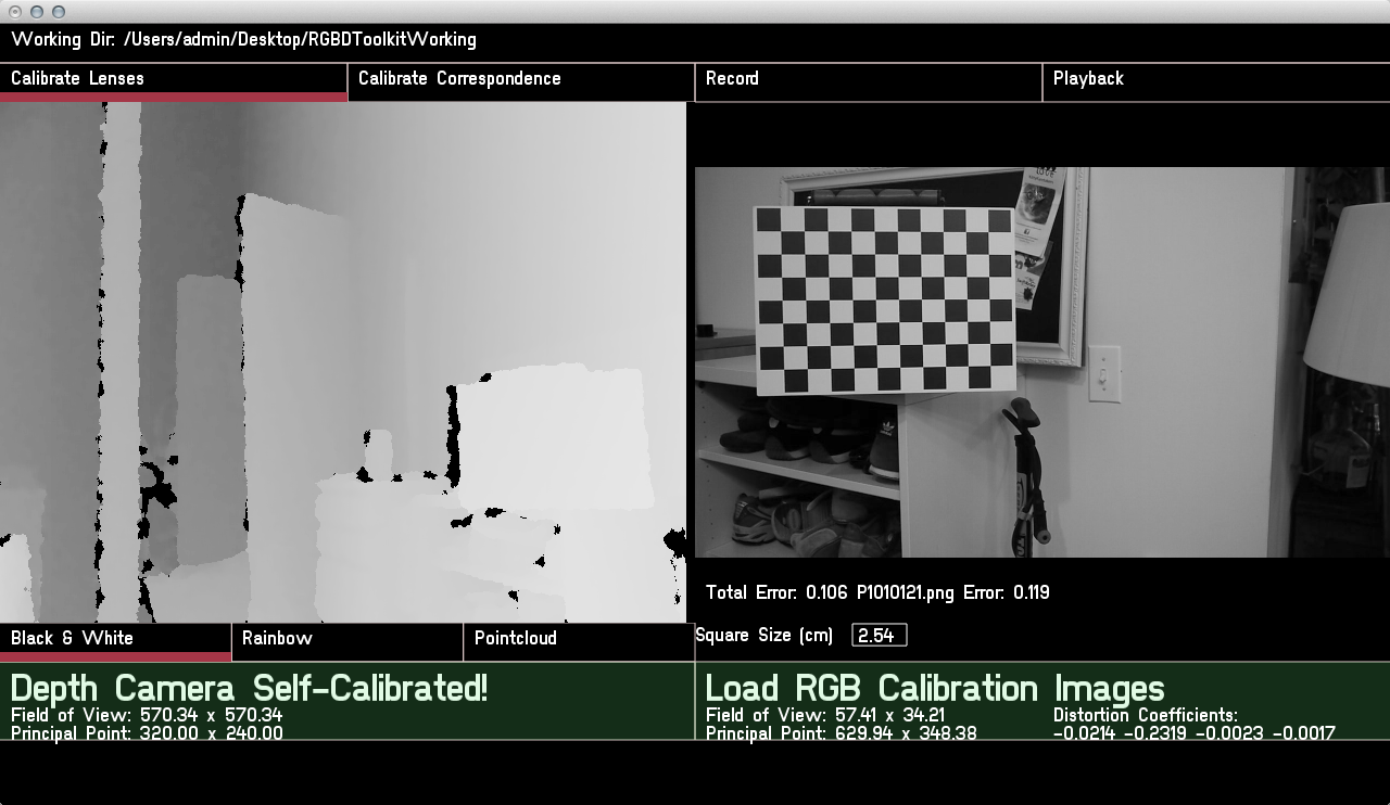 A successful DSLR lens intrinsics calibration