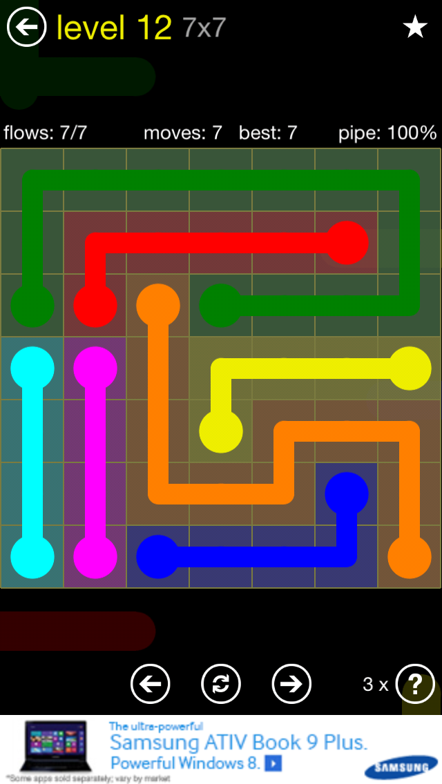 Flow-Free-Solutions (Çözümleri): Regular Pack - 7x7 Level 12 Solution