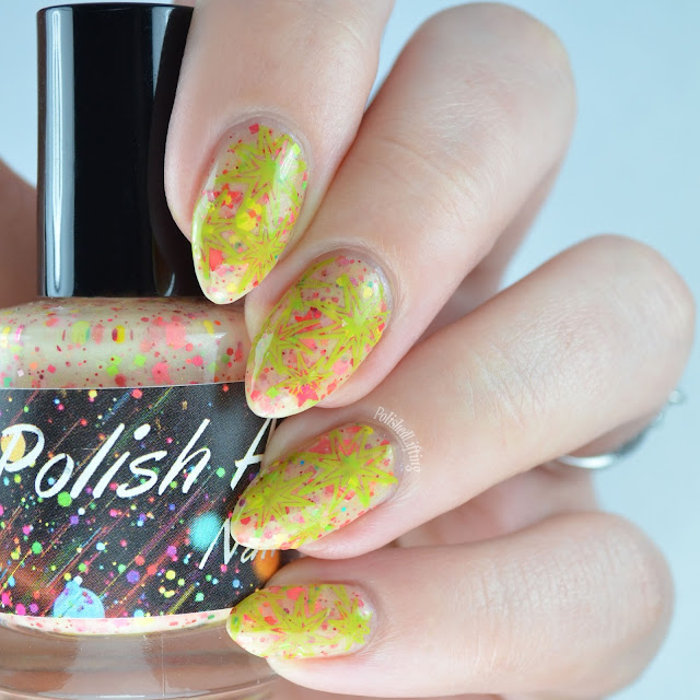 sherbet nail polish with glitter and stamping 