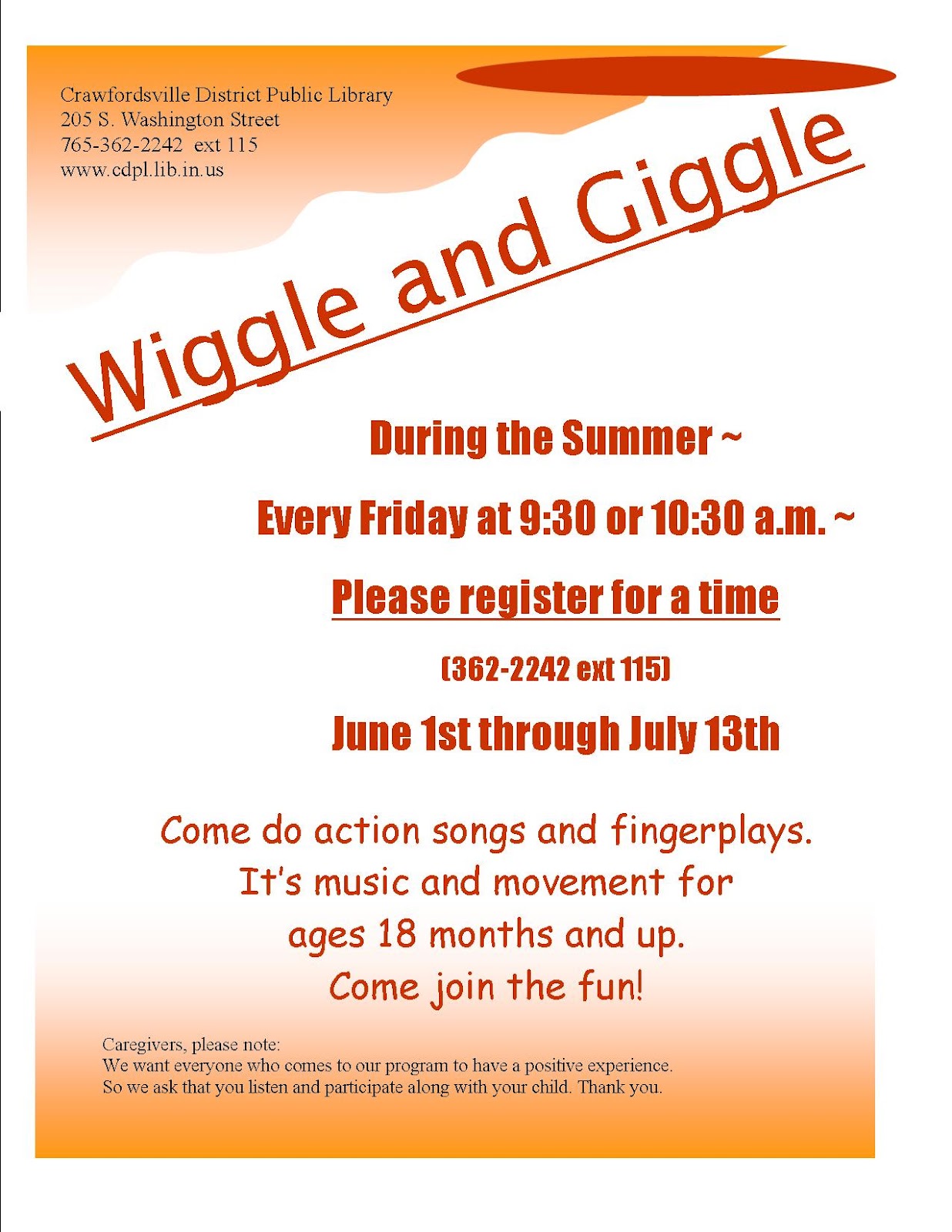 CDPL Children's Services REGISTRATION NOW NECESSARY FOR WIGGLE AND
