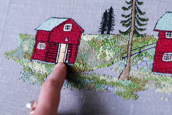 "Farfarstugan", free hand embroidery by Alicia Sivertsson, 2015.