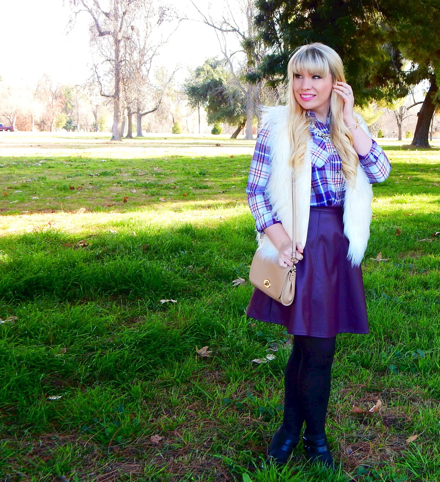 Girly Purple Plaid Outfit Idea