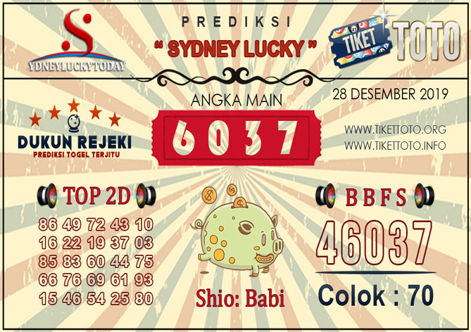 Prediksi Togel SYDNEY LUCKY TIKETTOTO 28 DESEMBER 2019