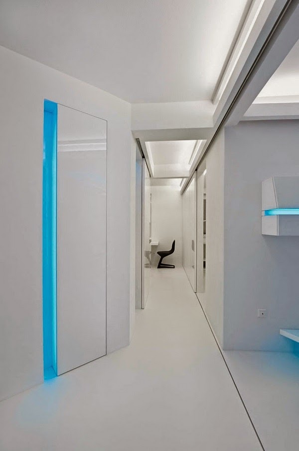 Renovated white apartment with futuristic interior design