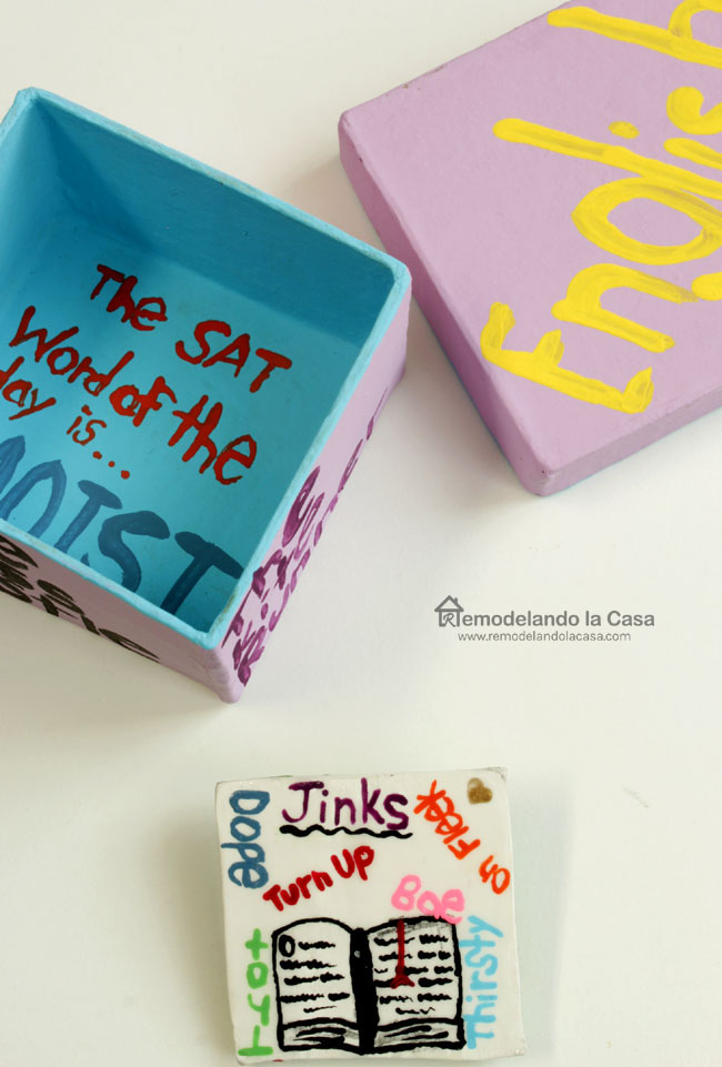 words and book in pin gift for an English teacher