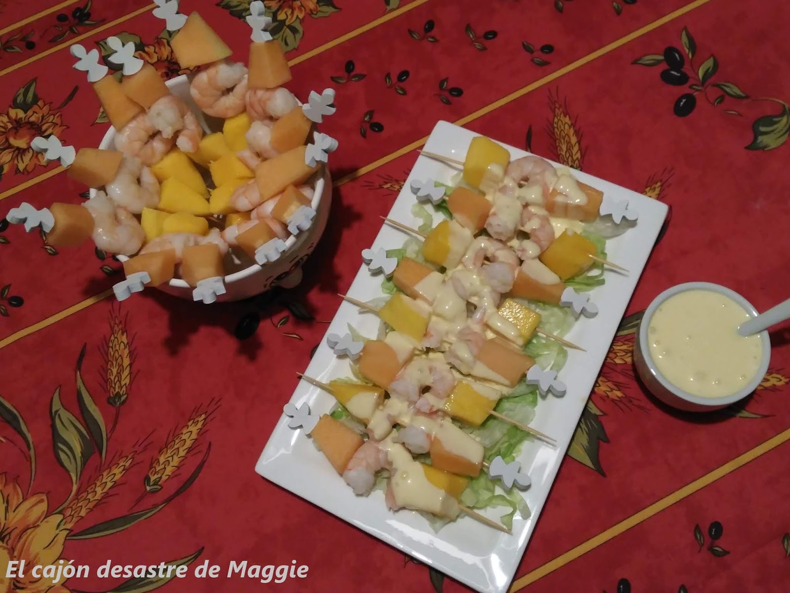 El cajón desastre de Maggie BROCHETA DE GAMBAS Y FRUTA CON MAYONESA DE