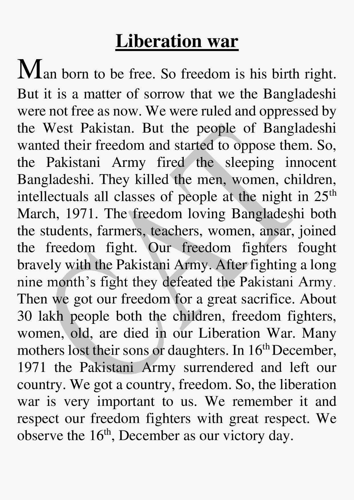essay on liberation war of bangladesh