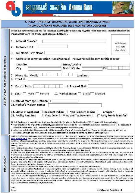 andhra bank new account opening application form