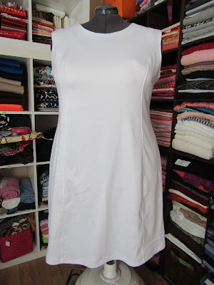 Simplicity 7243 White Ponte Knit Princess Sheath Dress www.sewplus.blogspot.com