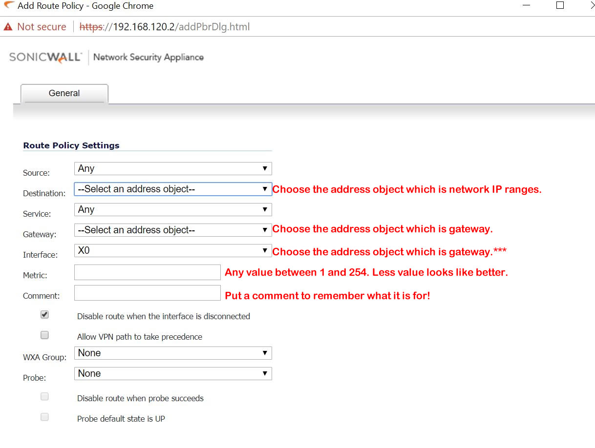 Sonicwall Creating Routing Rules