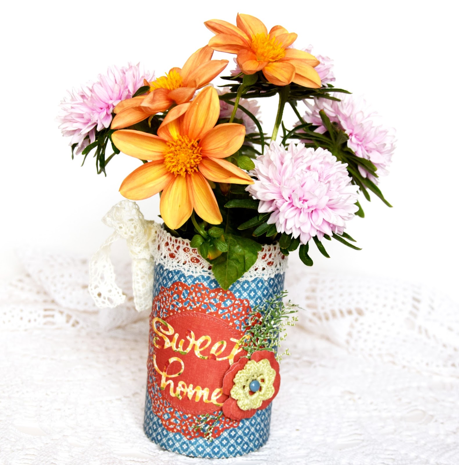 CottageBLOG Flower vase or Table organizer "Home sweet home"
