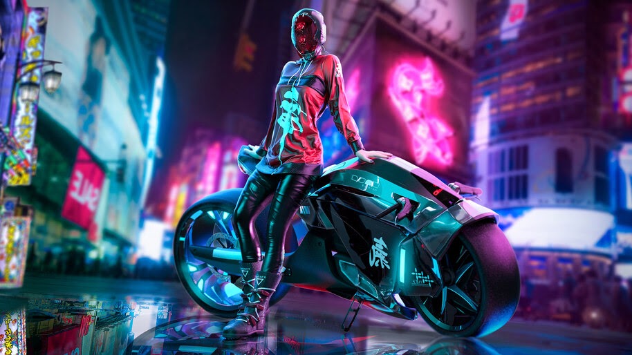 Cyberpunk, Girl, Motorcycle, 4K, #4.1026