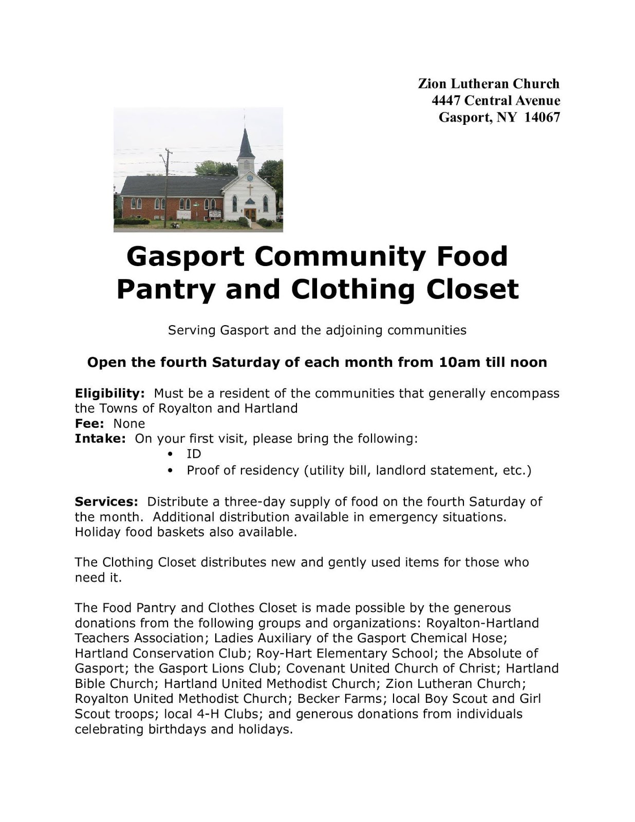 Life And Times In Gasport New York Food Pantry October 28