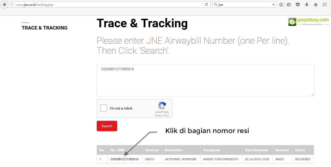 Halaman Tracking JNE Halaman Tracking JNE