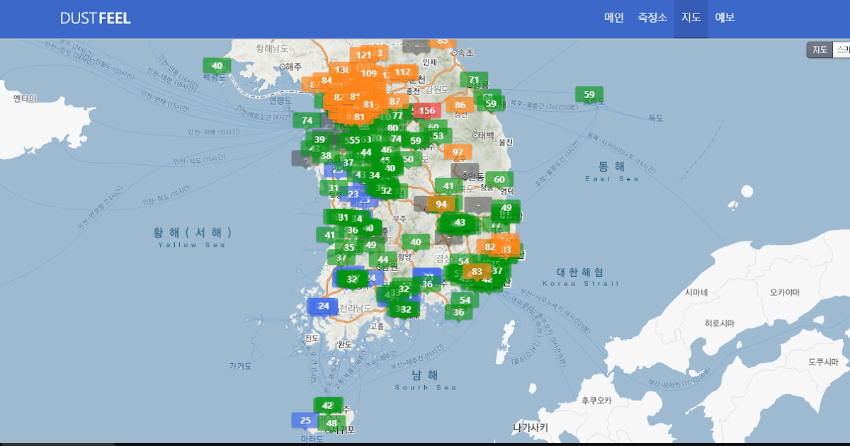 Dust Feel map for current Korea air quality measurements