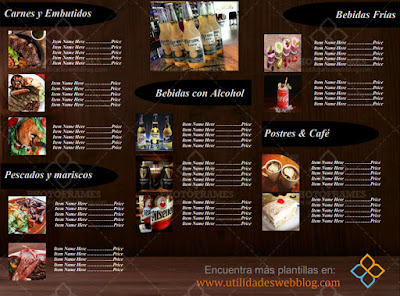 Elegante plantilla para menú de restaurante editable completamente en Word