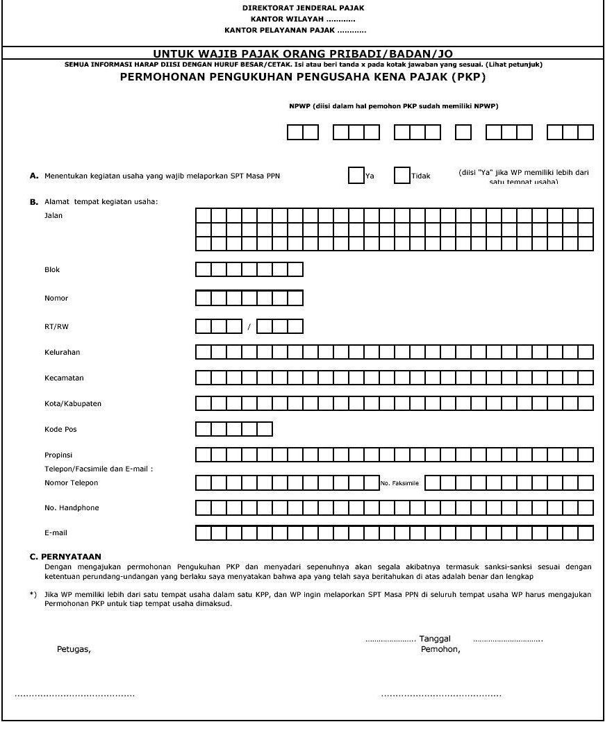 Formulir Pendaftaran Npwp Badan Excel