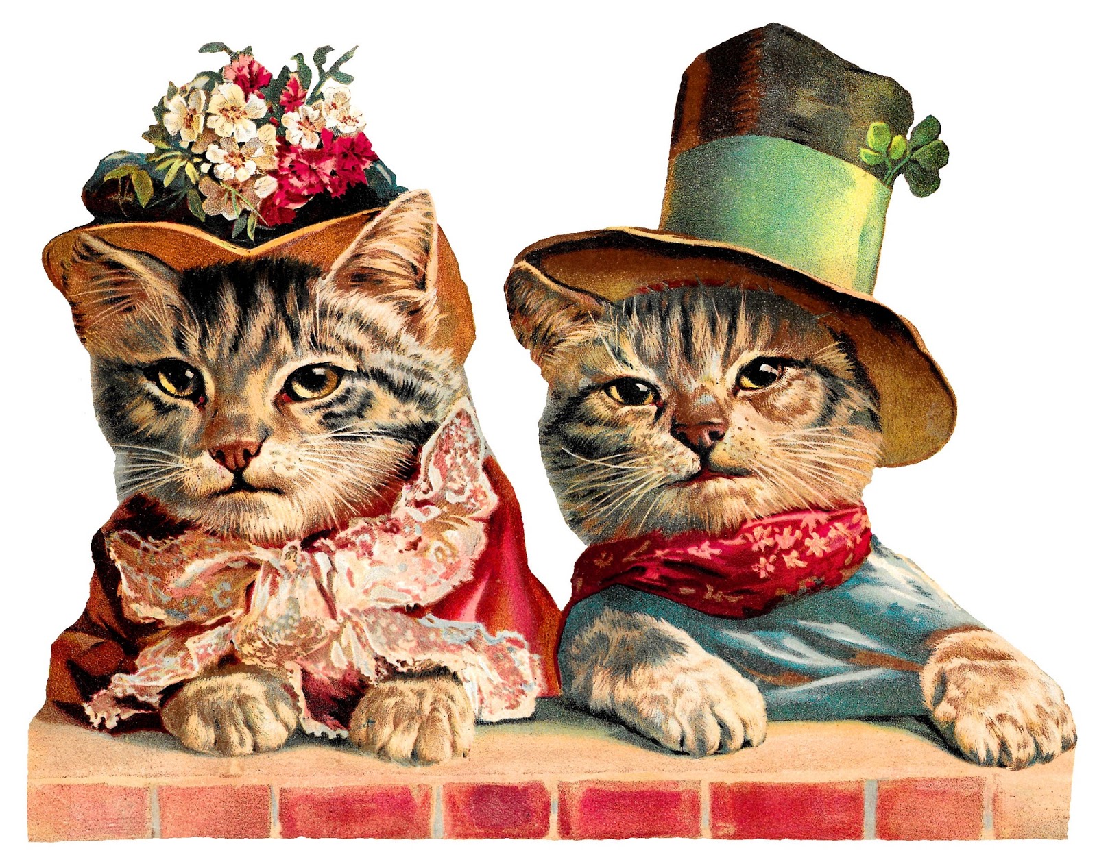 Antique Images Victorian Cats Humorous Clothes Hats Clip Art Image