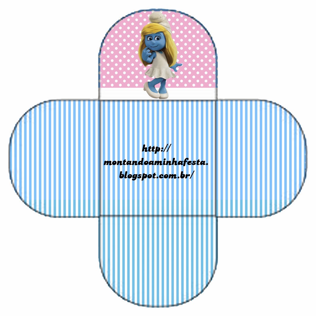 Pitufos: Cajas para Fiesta de Niña, para Imprimir Graits. Caja abierta para poner caramelos, chocolates, mazapanes o pastelitos,