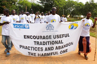 Gambian youth on the march to the Governor's Residence in Basse, The Gambia