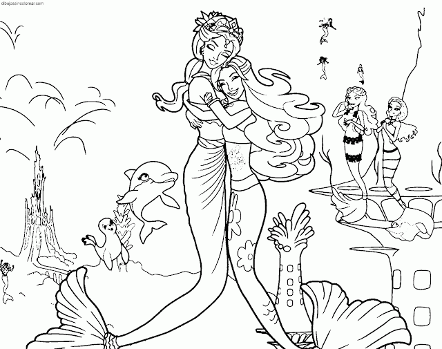 Dibujos Sin Colorear: Dibujos de Barbie Una Aventura de Sirenas para