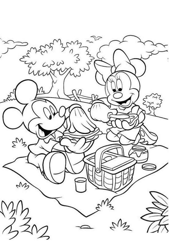 Tranh tô màu chuột Micky và Minnie đi cắm trại