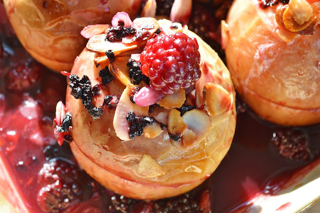 close up of one Blackberry Stuffed Baked Apple
