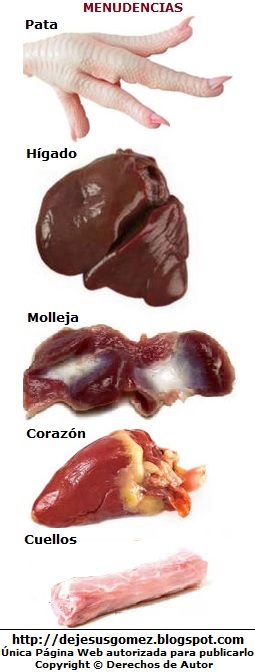 Menudencias de gallina Imagen de menudencias del pollo o gallina, derivados de la gallina