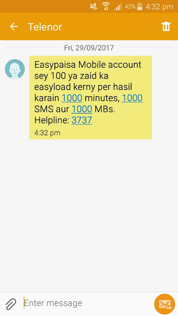 telenor offers free 1000 minutes sms and 1 gb internet