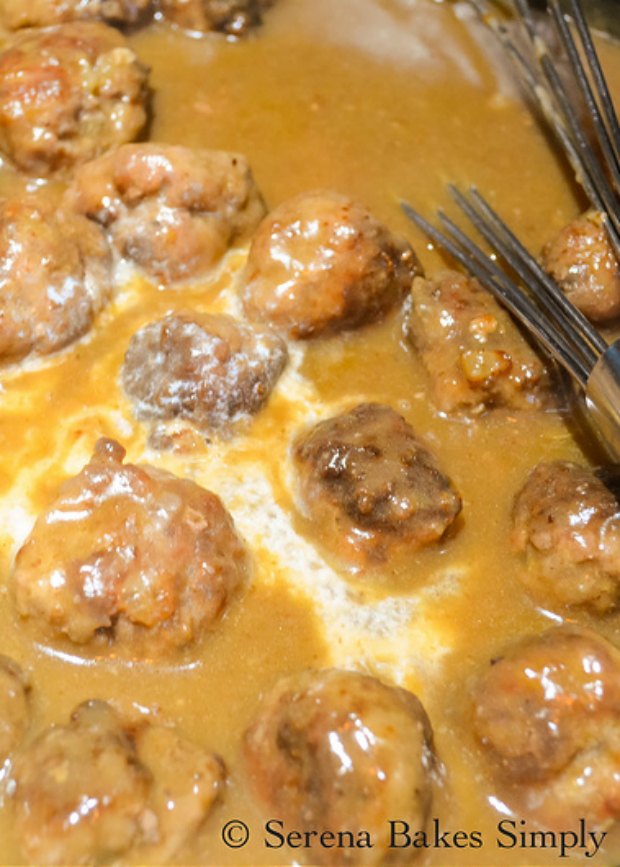 Swedish Meatballs Sauce recipe with meatballs from Serena Bakes Simply From Scratch.