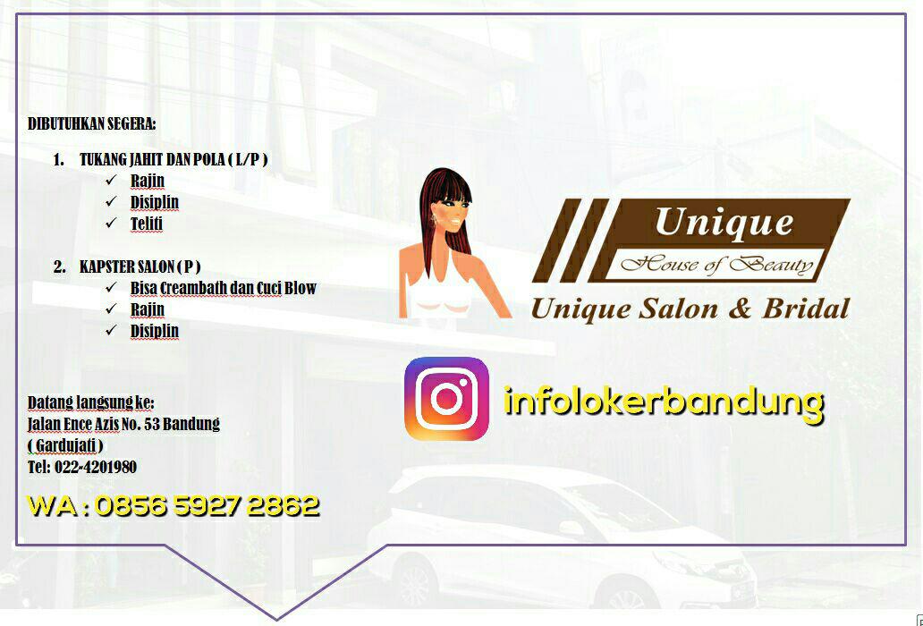 Lowongan Kerja Unique Salon & Bridal Bandung Juli 2017