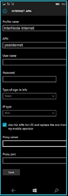 New InterNode apn settings windows phone