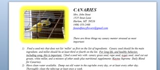 Canary Care Sheet: