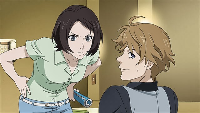 She's about to Bourne Supremacy his ass with that magazine in her hand.