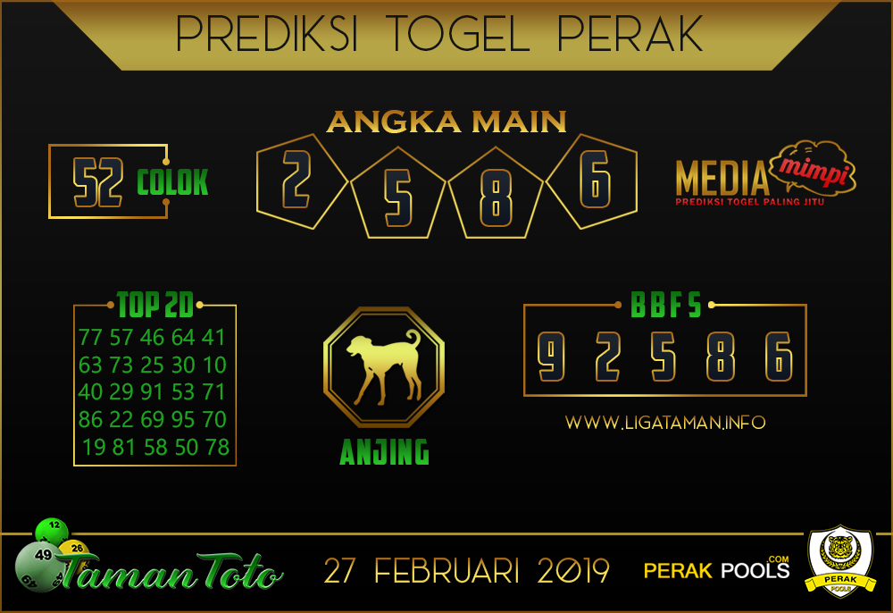Prediksi Togel PERAK TAMAN TOTO 27 FEBRUARI 2019
